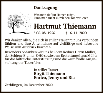 Traueranzeige von Hartmut Thiemann von UEL