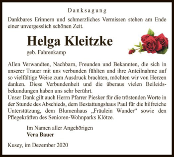 Traueranzeige von Helga Kleitzke von UEL