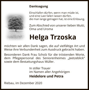 Traueranzeige von Helga Trzoska von UEL