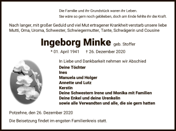 Traueranzeige von Ingeborg Minke von UEL