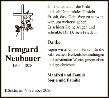 Traueranzeige von Irmgard Neubauer von UEL