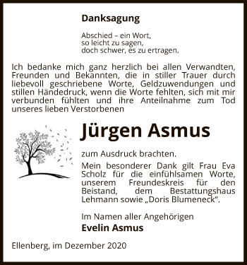 Traueranzeige von Jürgen Asmus von UEL