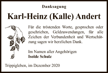 Traueranzeige von Karl-Heinz Andert von UEL