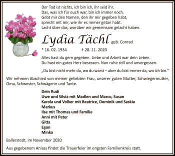 Traueranzeige von Lydia Tächl von UEL