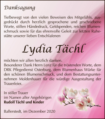 Traueranzeige von Lydia Tächl von UEL