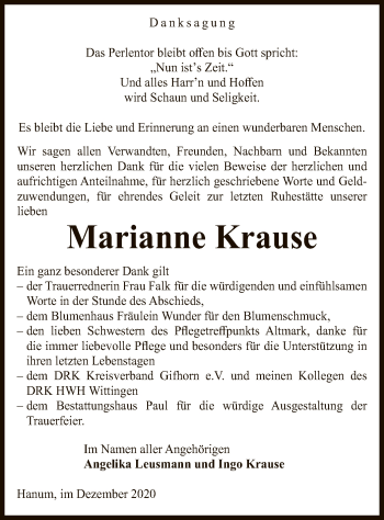 Traueranzeige von Marianne Krause von UEL