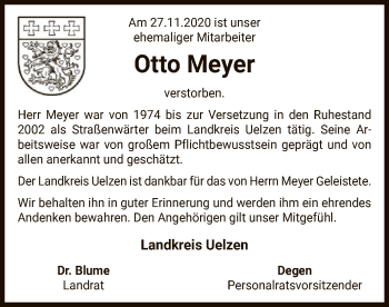Traueranzeige von Otto Meyer von UEL
