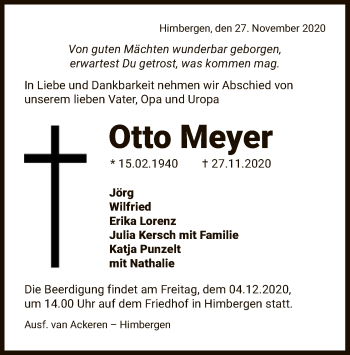 Traueranzeige von Otto Meyer von UEL