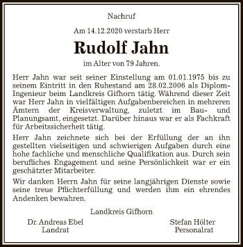 Traueranzeige von Rudolf Jahn von UEL