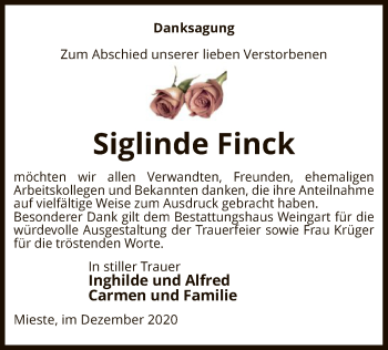 Traueranzeige von Siglinde Finck von UEL