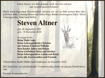 Traueranzeige von Steven Altner von UEL