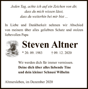 Traueranzeige von Steven Altner von UEL