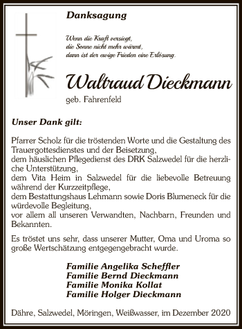 Traueranzeige von Waltraud Dieckmann von UEL