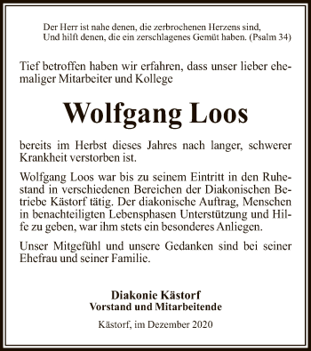 Traueranzeige von Wolfgang Loos von UEL