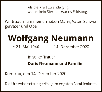 Traueranzeige von Wolfgang Neumann von UEL