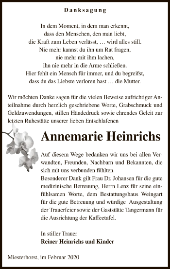 Traueranzeige von Annemarie Heinrichs von Uelzen