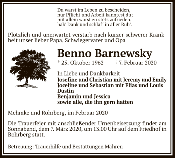 Traueranzeige von Benno Barnewsky von Uelzen