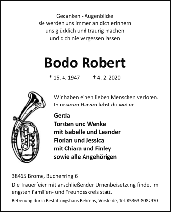 Traueranzeige von Bodo Robert von Uelzen