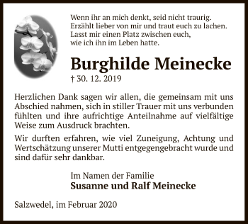 Traueranzeige von Burghilde Meinecke von Uelzen