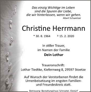 Traueranzeige von Christine Herrmann von Uelzen