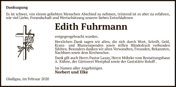 Traueranzeige von Edith Fuhrmann von Uelzen