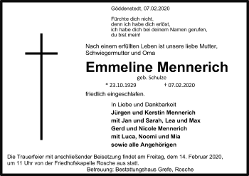 Traueranzeige von Emmeline Mennerich von Uelzen