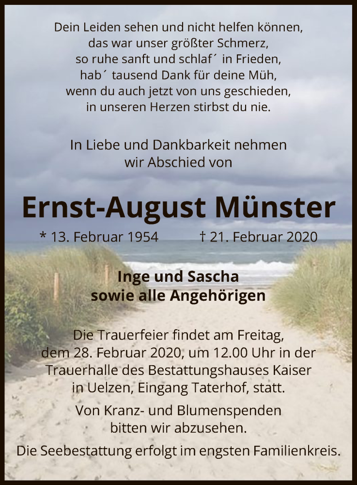  Traueranzeige für Ernst-August Münster vom 25.02.2020 aus Uelzen