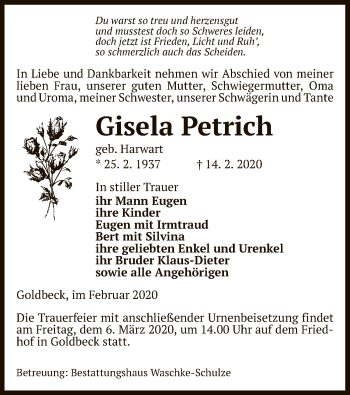 Traueranzeige von Gisela Petrich von Uelzen