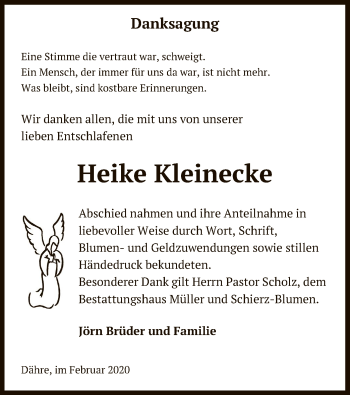 Traueranzeige von Heike Kleinecke von Uelzen