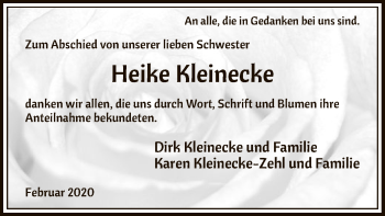 Traueranzeige von Heike Kleinecke von Uelzen