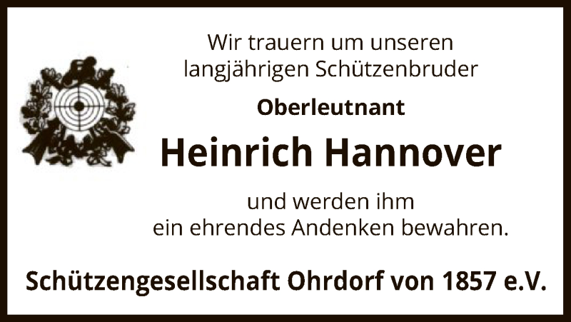  Traueranzeige für Heinrich Hannover vom 28.02.2020 aus Uelzen