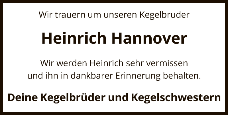  Traueranzeige für Heinrich Hannover vom 28.02.2020 aus Uelzen