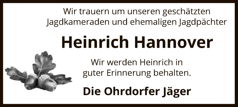  Traueranzeige für Heinrich Hannover vom 28.02.2020 aus Uelzen