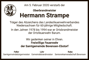 Traueranzeige von Hermann Strampe von Uelzen