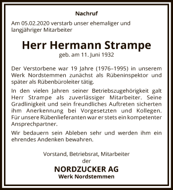 Traueranzeige von Hermann Strampe von Uelzen