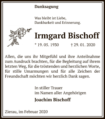 Traueranzeige von Irmgard Bischoff von Uelzen