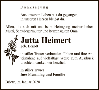 Traueranzeige von Jutta Heimert von Uelzen