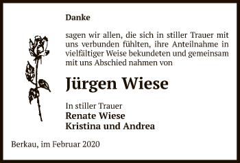 Traueranzeige von Jürgen Wiese von Uelzen