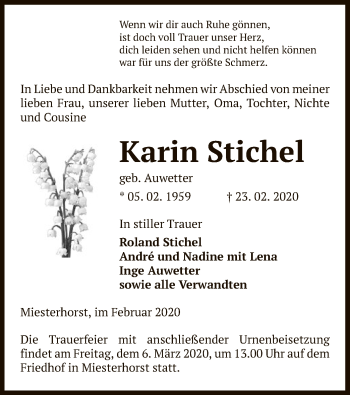 Traueranzeige von Karin Stichel von Uelzen