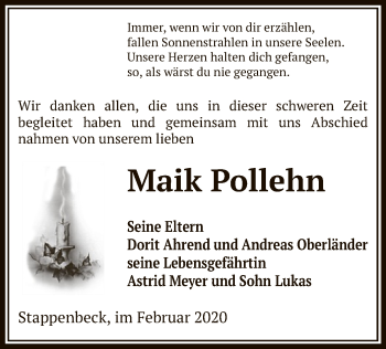 Traueranzeige von Maik Pollehn von Uelzen