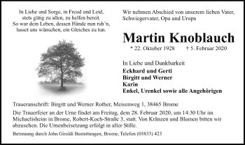 Traueranzeige von Martin Knoblauch von Uelzen