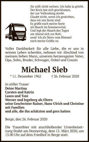 Traueranzeige von Michael Sieb von Uelzen