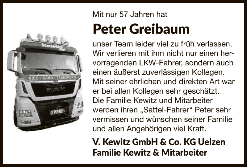  Traueranzeige für Peter Greibaum vom 08.02.2020 aus Uelzen