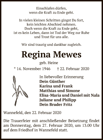 Traueranzeige von Regina Mewes von Uelzen