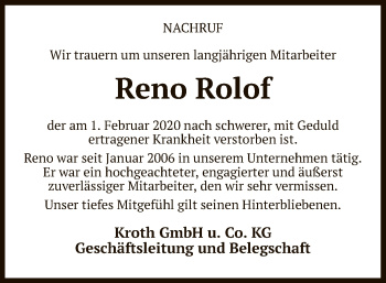 Traueranzeige von Reno Rolof von Uelzen