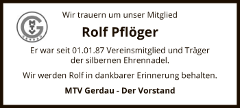 Traueranzeige von Rolf Pflöger von Uelzen