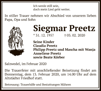 Traueranzeige von Siegmar Preetz von Uelzen