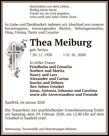 Traueranzeige von Thea Meiburg von Uelzen