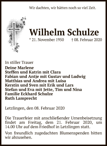 Traueranzeige von Wilhelm Schulze von Uelzen