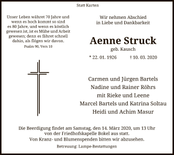 Traueranzeige von Aenne Struck von Uelzen